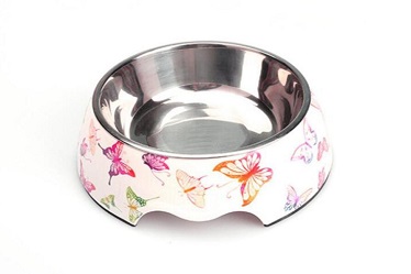 Butterfly Pattern Melamine&Stainless Steel Pet Dog Food Bowl