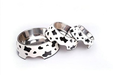 Cow Pattern Melamine&Stainless Steel Pet Dog Food Bowl