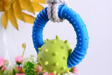 Quality pet rope toys with TPR circle ball /pet products